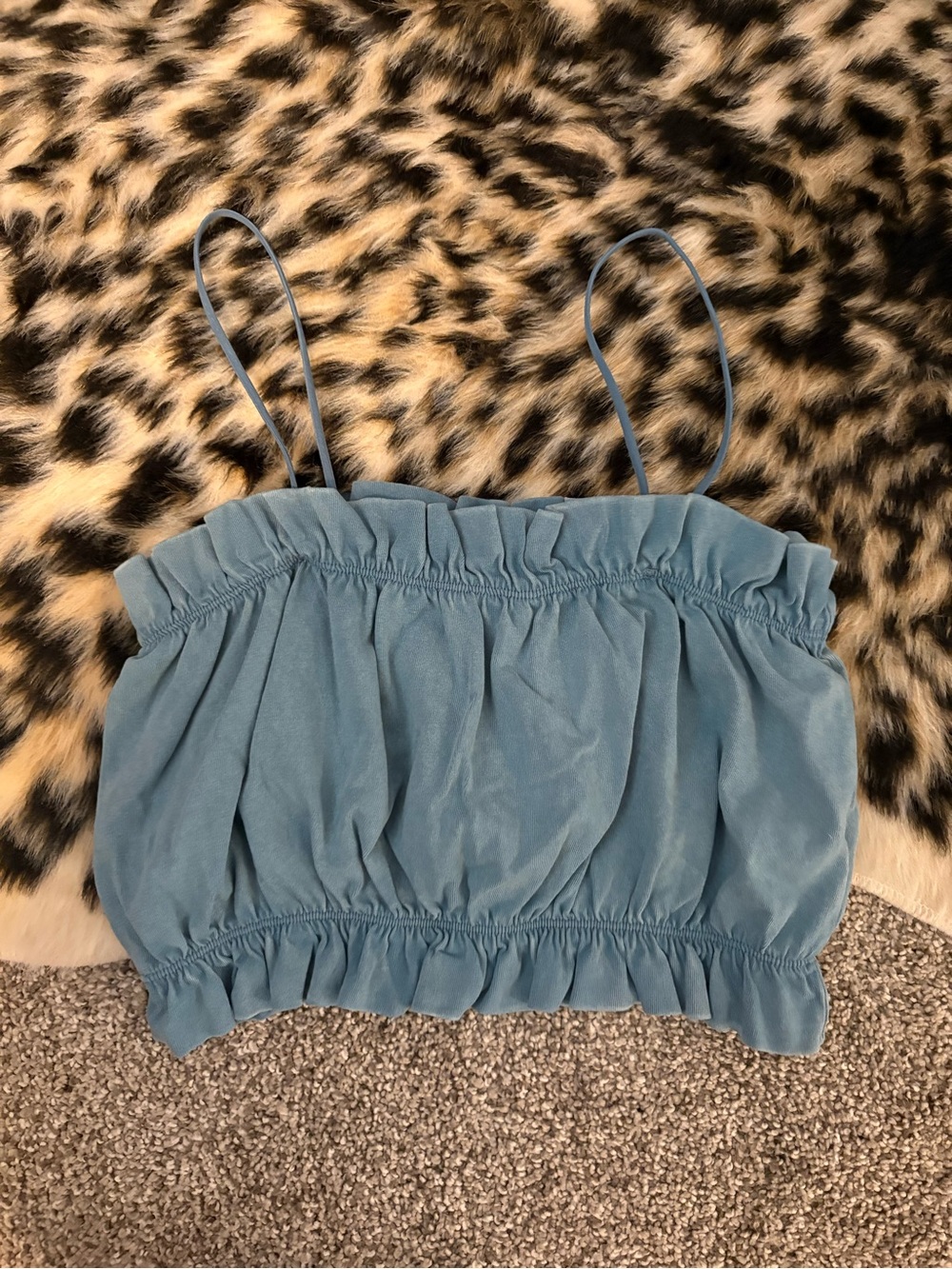 Blue Ruffled Cropped Cami Top